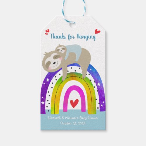 Sloth Boho Rainbow Cute Fun Boy Baby Shower Modern Gift Tags