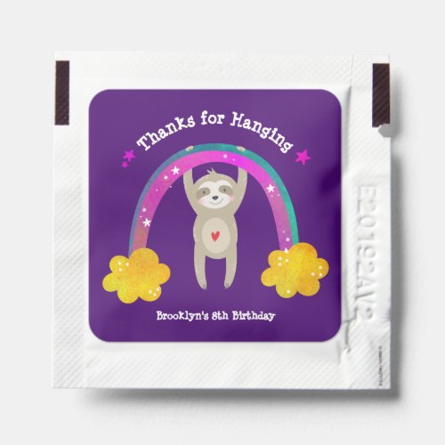 Sloth Boho Rainbow Cute Kawaii Purple Birthday Hand Sanitizer Packet