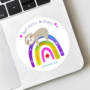 Sloth Boho Rainbow Don’t Hurry Be Happy Cute Classic Round Sticker