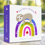 Sloth Boho Rainbow Don’t Hurry Be Happy Cute Fun 3 Ring Binder<br><div class="desc">“Don’t Hurry. Be Happy.” Words to live by. A sweet, playful visual of a cute, kawaii, sloth relaxing on a colorful, boho rainbow with purple and aqua handwritten typography has the right idea. An adorable white star pattern overlaying spring green is on the back. Make organizing fun with this adorable,...</div>