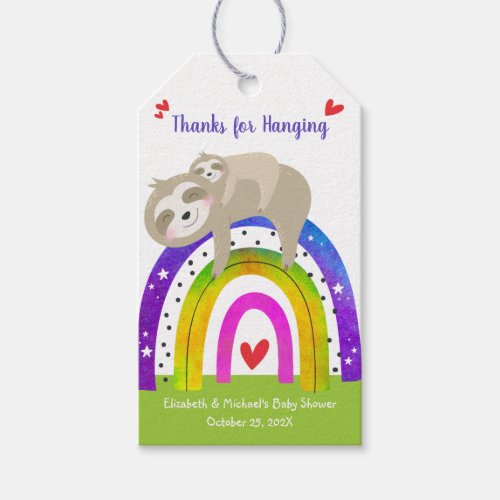Sloth Boho Rainbow Gender Neutral Cute Baby Shower Gift Tags