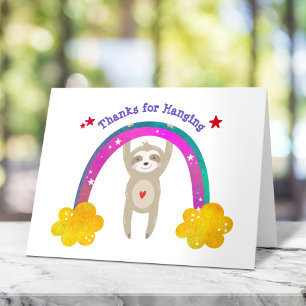 Sloth Boho Rainbow Whimsical Modern Birthday Cute Letterpress Thank You Card