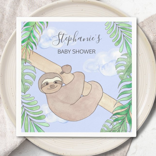 Sloth Boy Blue Baby Shower  Napkins (Creator Uploaded)