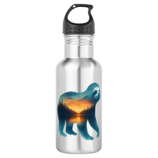 Sloth Camping Lover Stainless Steel Water Bottle (Front)