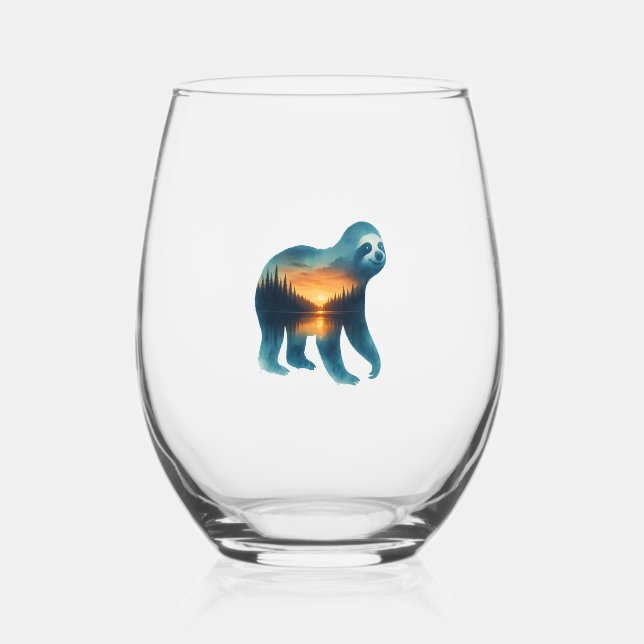 Sloth Camping Lover Stemless Wine Glass (Front)