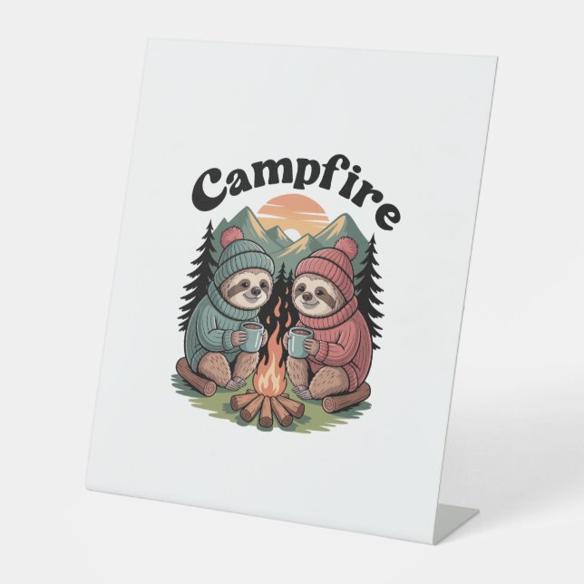 Sloth camping Team Official campfire Pedestal Sign (Front)