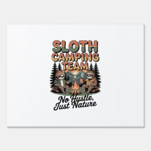 sloth camping team with nature sign