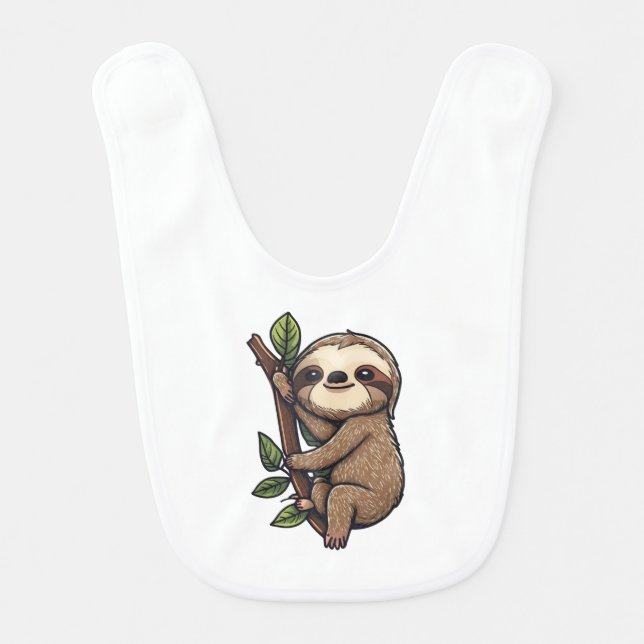 Sloth cartoon illustration baby bib (Front)