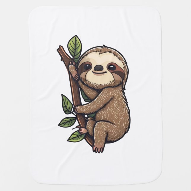 Sloth cartoon illustration baby blanket (Front)