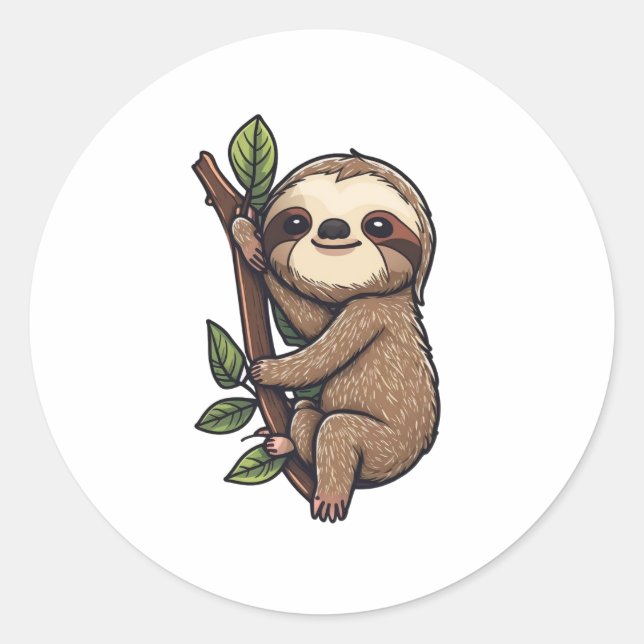 Sloth cartoon illustration classic round sticker (Front)