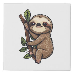 Sloth cartoon illustration faux canvas print
