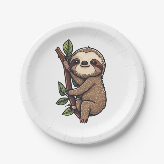 Sloth cartoon illustration paper plates (Front)