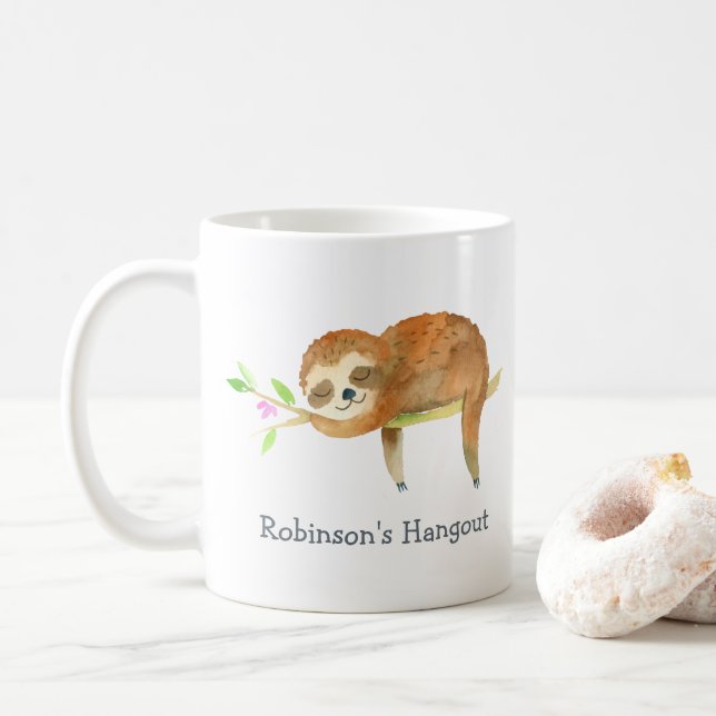 Sloth cartoon personalized coffee mug (With Donut)