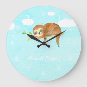 Sloth cartoon personalized large clock