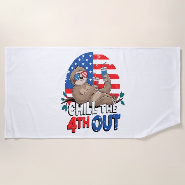 Sloth Chill the 4th out Patriotic USA Beach Towel (Front)
