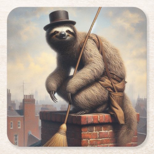 Sloth Chimney Sweep Square Paper Coaster