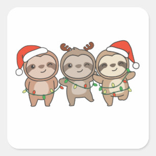 Sloth Christmas Christmas Animals Cute Sloth Square Sticker