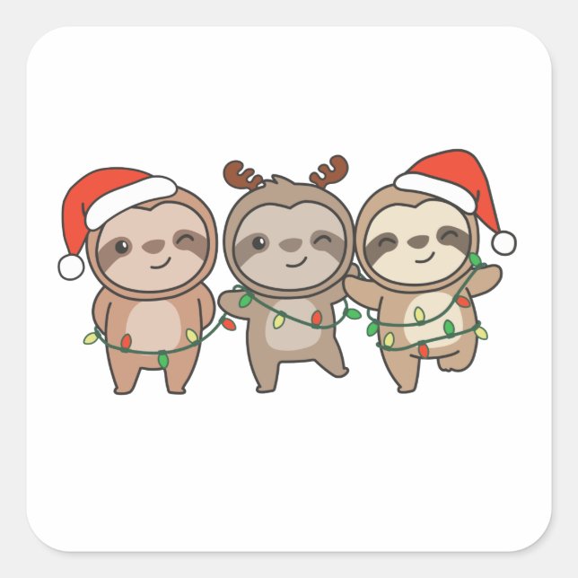 Sloth Christmas Christmas Animals Cute Sloth Square Sticker (Front)