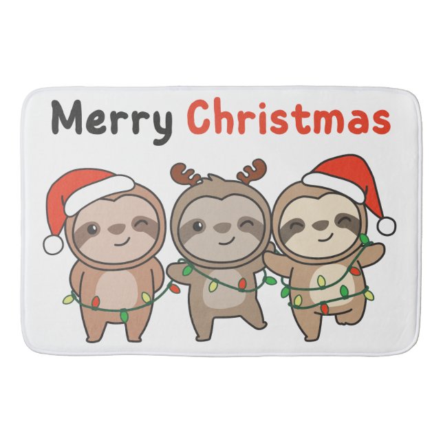 Sloth Christmas Cute Sloths Merry Christmas Bath Mat (Front)