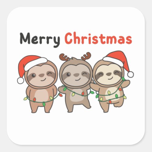 Sloth Christmas Cute Sloths Merry Christmas Square Sticker