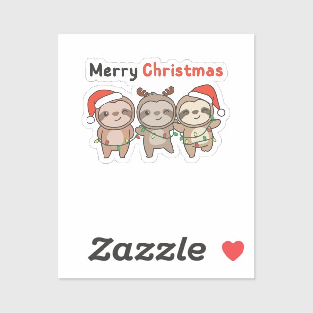 Sloth Christmas Cute Sloths Merry Christmas Sticker (Sheet)