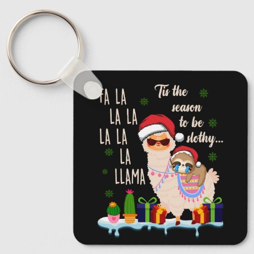 Sloth Christmas Fa La La Llama Tis The Season To B Keychain
