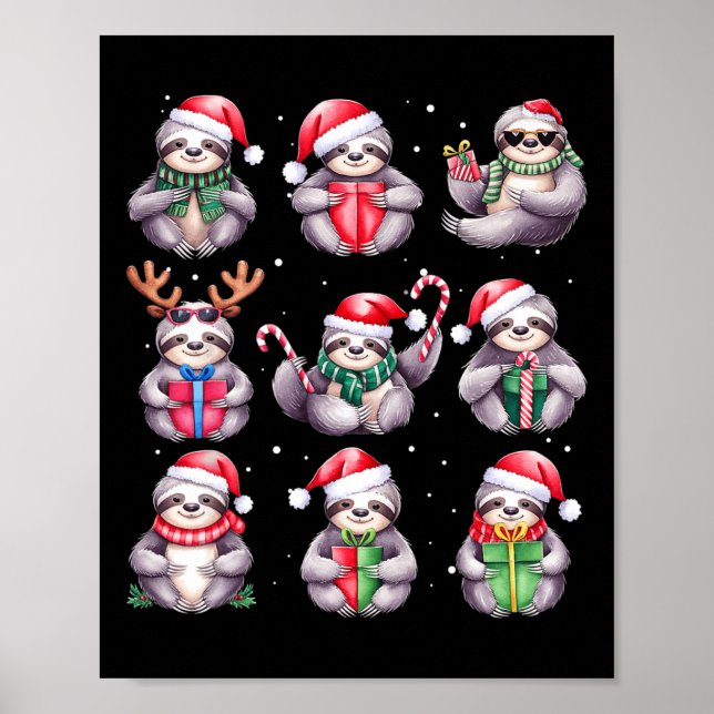 Sloth Christmas Lights Funny Sloths Lover Animal P Poster (Front)