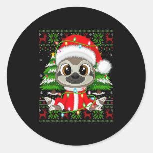 Sloth Christmas Lights Santa Costume Ugly Xmas Swe Classic Round Sticker