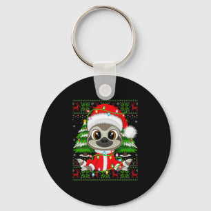 Sloth Christmas Lights Santa Costume Ugly Xmas Swe Keychain