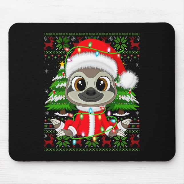 Sloth Christmas Lights Santa Costume Ugly Xmas Swe Mouse Pad (Front)