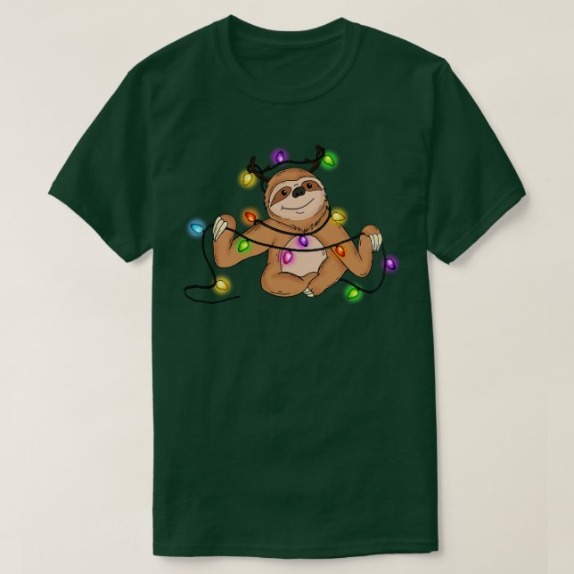 Sloth Christmas Lights Xmas Gift T-Shirt (Design Front)