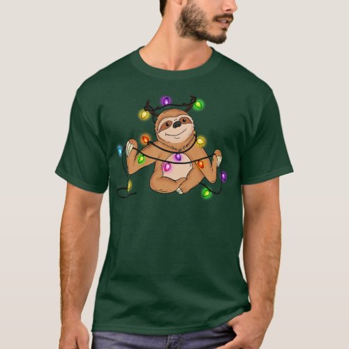 Sloth Christmas Lights Xmas Gift T_Shirt