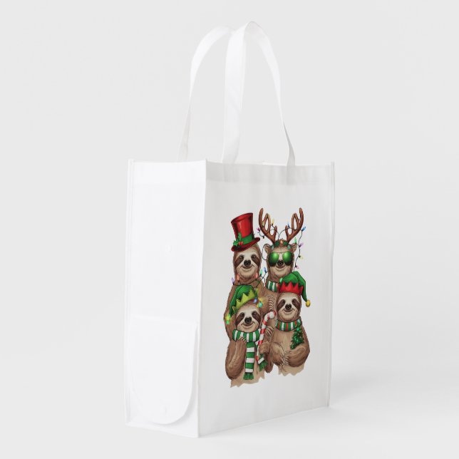 Sloth Christmas Merry Slothmas Sloth Lover Gift Grocery Bag (Front Side)
