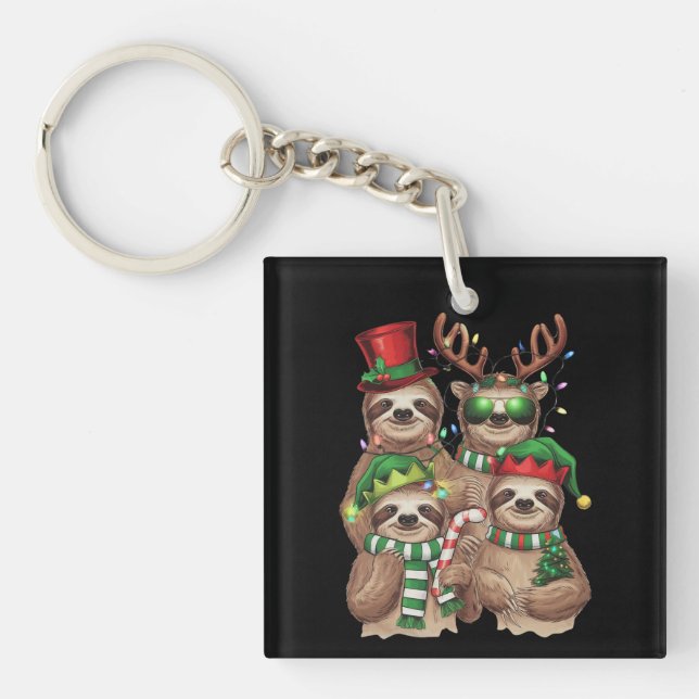 Sloth Christmas Merry Slothmas Sloth Lover Gift Keychain (Front)