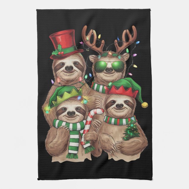 Sloth Christmas Merry Slothmas Sloth Lover Gift Kitchen Towel (Vertical)