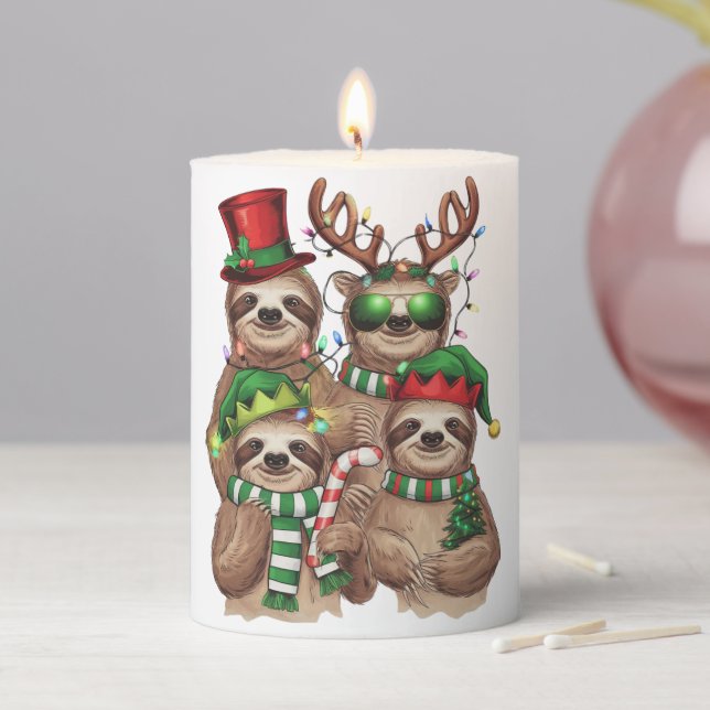 Sloth Christmas Merry Slothmas Sloth Lover Gift Pillar Candle (In Situ)