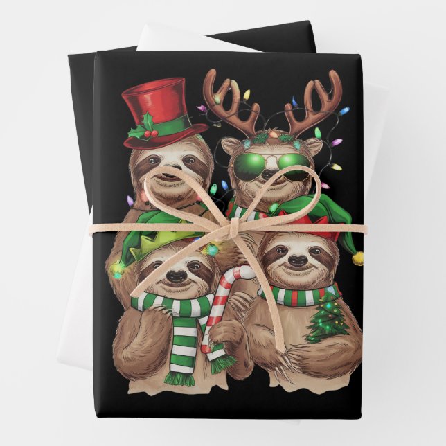 Sloth Christmas Merry Slothmas Sloth Lover Gift Wrapping Paper Sheets (In situ)