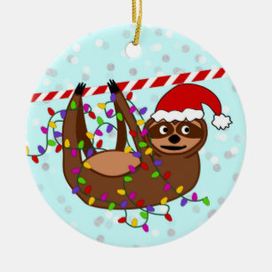 Sloth Christmas Ornament, Christmas Lights, Ceramic Ornament