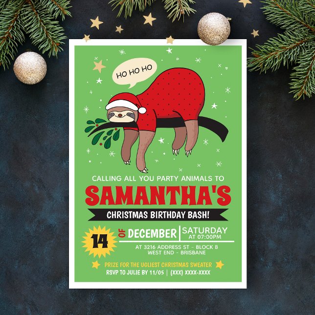 Sloth Christmas Party Invitation (Creator Uploaded)