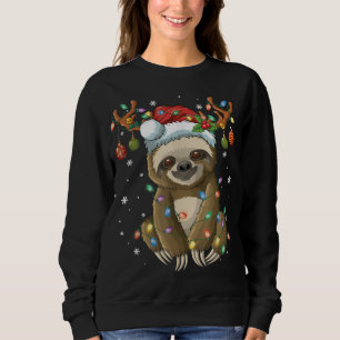 Sloth Christmas Reindeer Lights Santa Hat Pajama X Sweatshirt