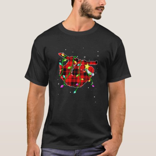 Sloth Christmas Santa Hat Xmas Lights Holidays T-Shirt