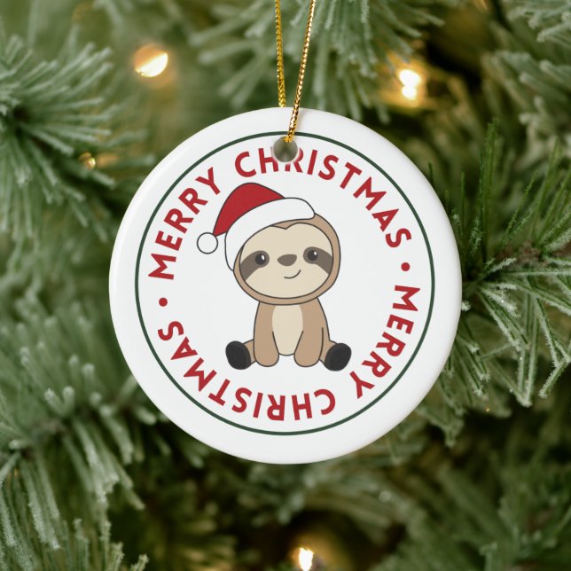 Sloth Christmas Snow Winter Animals Sloths Ceramic Ornament (Tree)