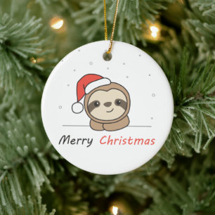Sloth Christmas Snow Winter Animals Sloths Ceramic Ornament