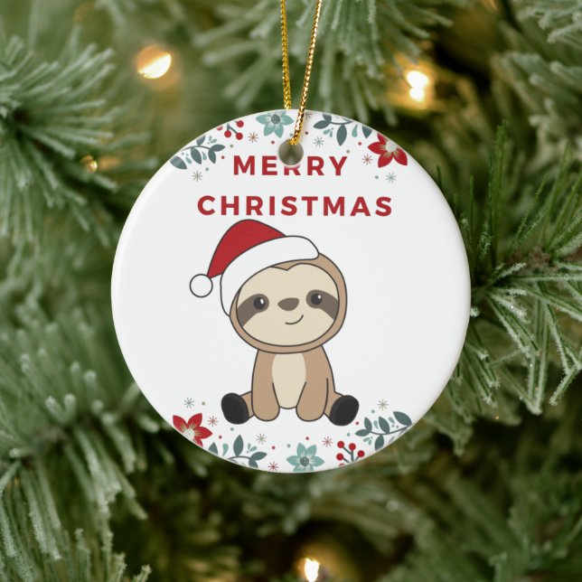 Sloth Christmas Snow Winter Animals Sloths Ceramic Ornament (Tree)