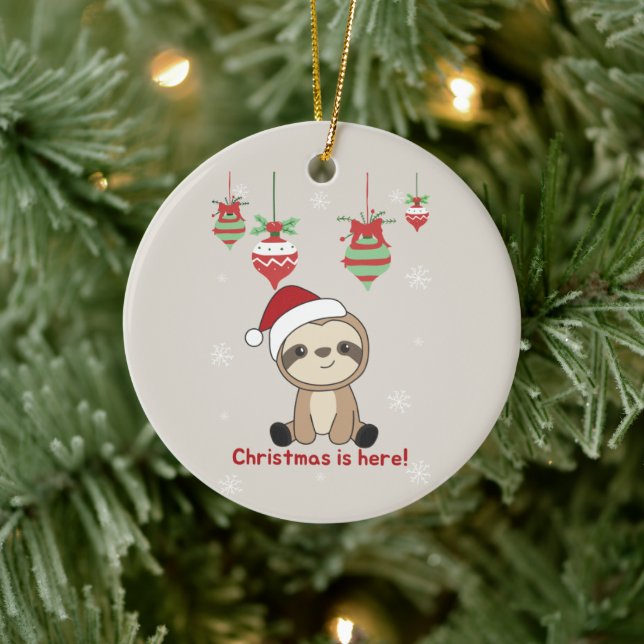 Sloth Christmas Snow Winter Animals Sloths Ceramic Ornament (Tree)