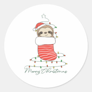 Sloth Christmas Snow Winter Animals Sloths Classic Round Sticker