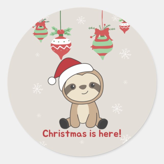 Sloth Christmas Snow Winter Animals Sloths Classic Round Sticker (Front)