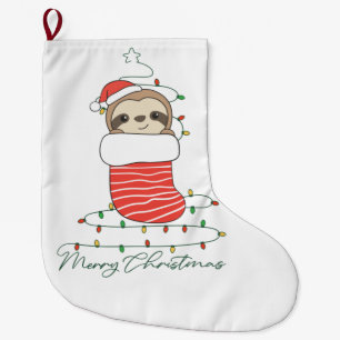 Sloth Christmas Snow Winter Animals Sloths Coffee Large Christmas Stocking
