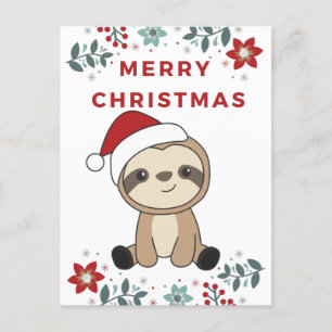 Sloth Christmas Snow Winter Animals Sloths Holiday Postcard