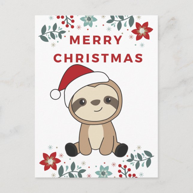 Sloth Christmas Snow Winter Animals Sloths Holiday Postcard (Front)